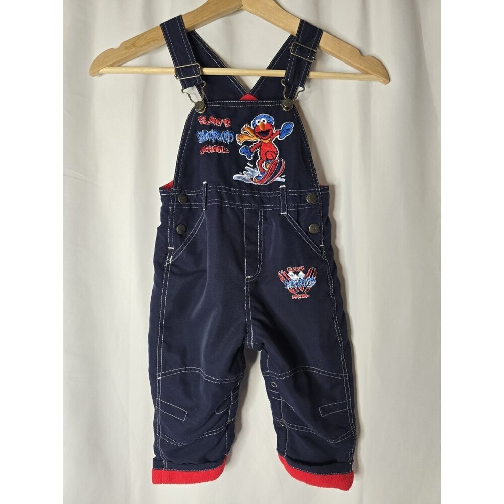 VTG Baby Toddler Sesame Street Elmo Fleece Lined Warm Overalls 18 Months Unisex